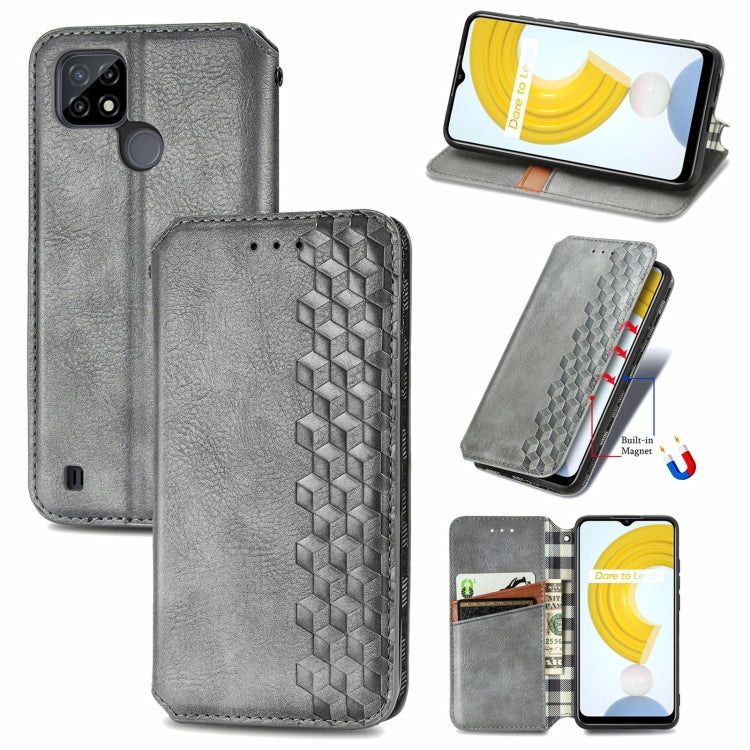 Custodia in pelle magnetica a vibrazione orizzontale pressata a griglia cubica con supporto, slot per carte e portafoglio, For Doogee N40 Pro, For Infinix Zero 8, For OPPO Realme C21Y, For Vodafone Smart E11, For Wiko Power U30                         ...