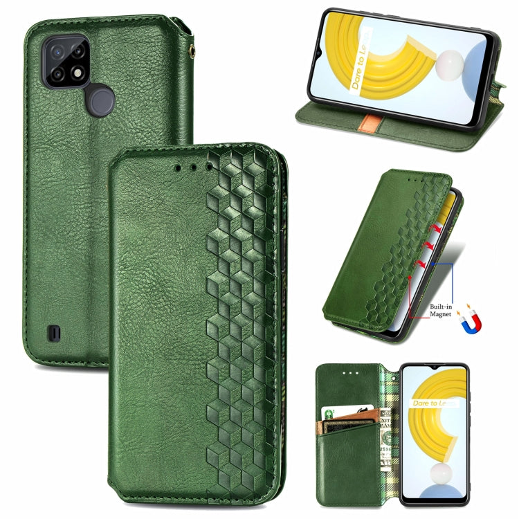 Custodia in pelle magnetica a vibrazione orizzontale pressata a griglia cubica con supporto, slot per carte e portafoglio, For Doogee N40 Pro, For Infinix Zero 8, For OPPO Realme C21Y, For Vodafone Smart E11, For Wiko Power U30                         ...