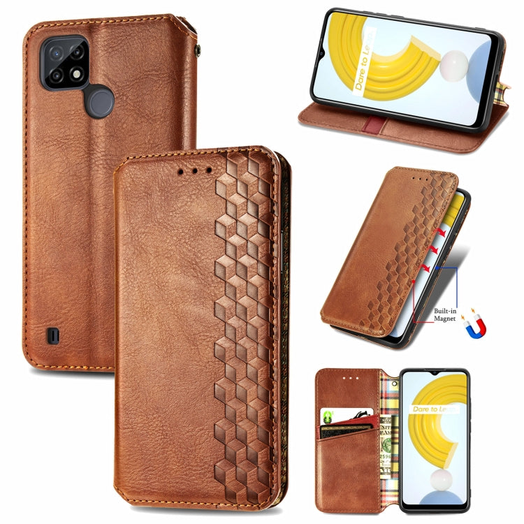 Custodia in pelle magnetica a vibrazione orizzontale pressata a griglia cubica con supporto, slot per carte e portafoglio, For Doogee N40 Pro, For Infinix Zero 8, For OPPO Realme C21Y, For Vodafone Smart E11, For Wiko Power U30                         ...