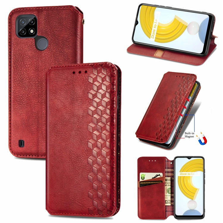 Custodia in pelle magnetica a vibrazione orizzontale pressata a griglia cubica con supporto, slot per carte e portafoglio, For Doogee N40 Pro, For Infinix Zero 8, For OPPO Realme C21Y, For Vodafone Smart E11, For Wiko Power U30                         ...