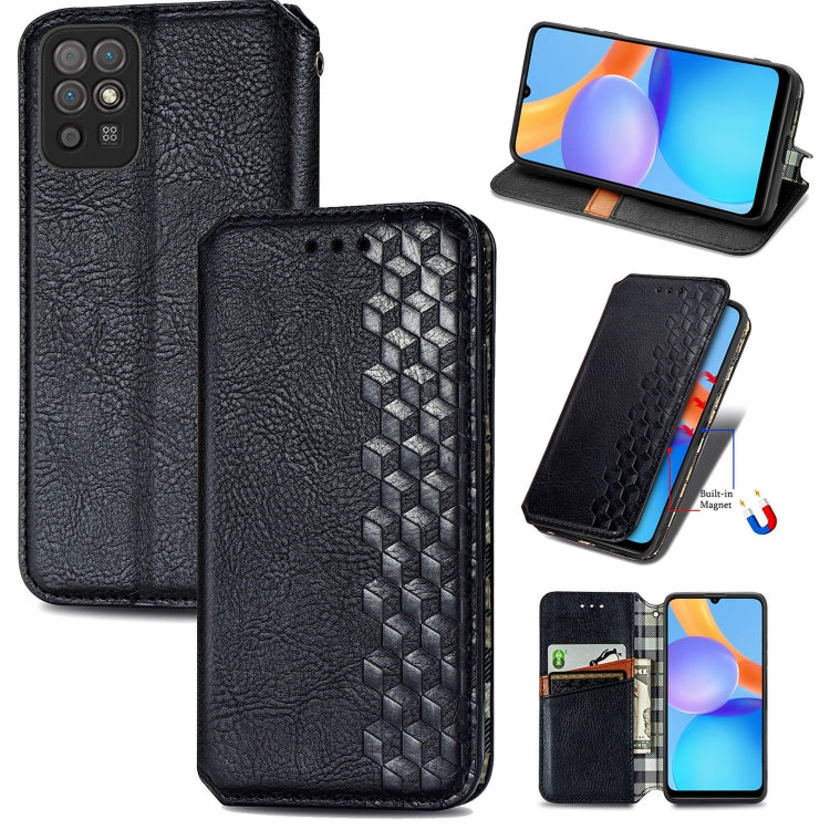 Custodia in pelle magnetica a vibrazione orizzontale pressata a griglia cubica con supporto, slot per carte e portafoglio, For Doogee N40 Pro, For Infinix Zero 8, For OPPO Realme C21Y, For Vodafone Smart E11, For Wiko Power U30                         ...