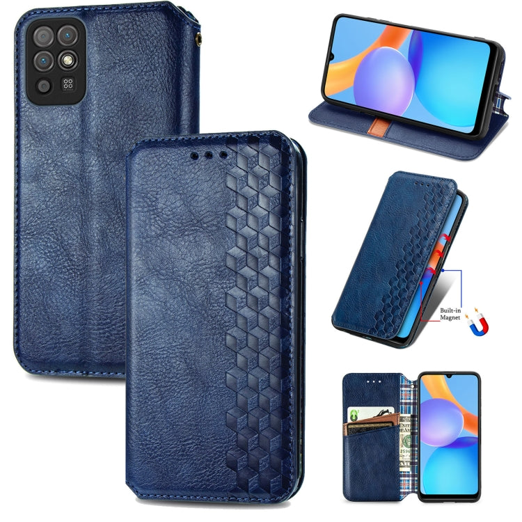 Custodia in pelle magnetica a vibrazione orizzontale pressata a griglia cubica con supporto, slot per carte e portafoglio, For Doogee N40 Pro, For Infinix Zero 8, For OPPO Realme C21Y, For Vodafone Smart E11, For Wiko Power U30                         ...