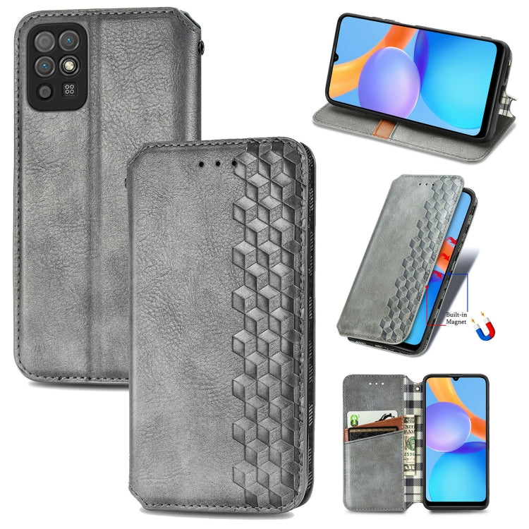 Custodia in pelle magnetica a vibrazione orizzontale pressata a griglia cubica con supporto, slot per carte e portafoglio, For Doogee N40 Pro, For Infinix Zero 8, For OPPO Realme C21Y, For Vodafone Smart E11, For Wiko Power U30                         ...
