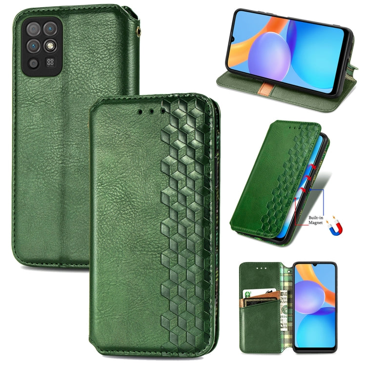 Custodia in pelle magnetica a vibrazione orizzontale pressata a griglia cubica con supporto, slot per carte e portafoglio, For Doogee N40 Pro, For Infinix Zero 8, For OPPO Realme C21Y, For Vodafone Smart E11, For Wiko Power U30                         ...