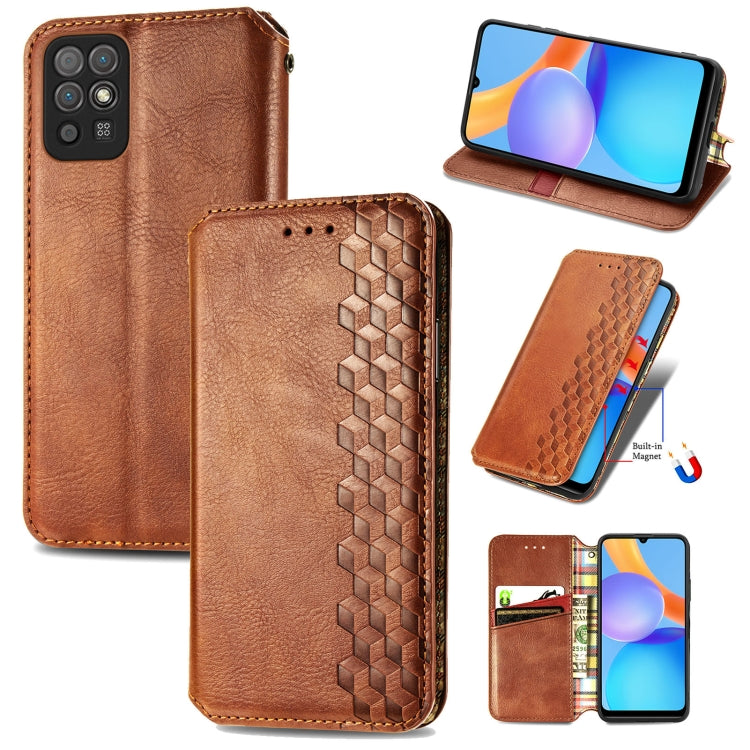 Custodia in pelle magnetica a vibrazione orizzontale pressata a griglia cubica con supporto, slot per carte e portafoglio, For Doogee N40 Pro, For Infinix Zero 8, For OPPO Realme C21Y, For Vodafone Smart E11, For Wiko Power U30                         ...