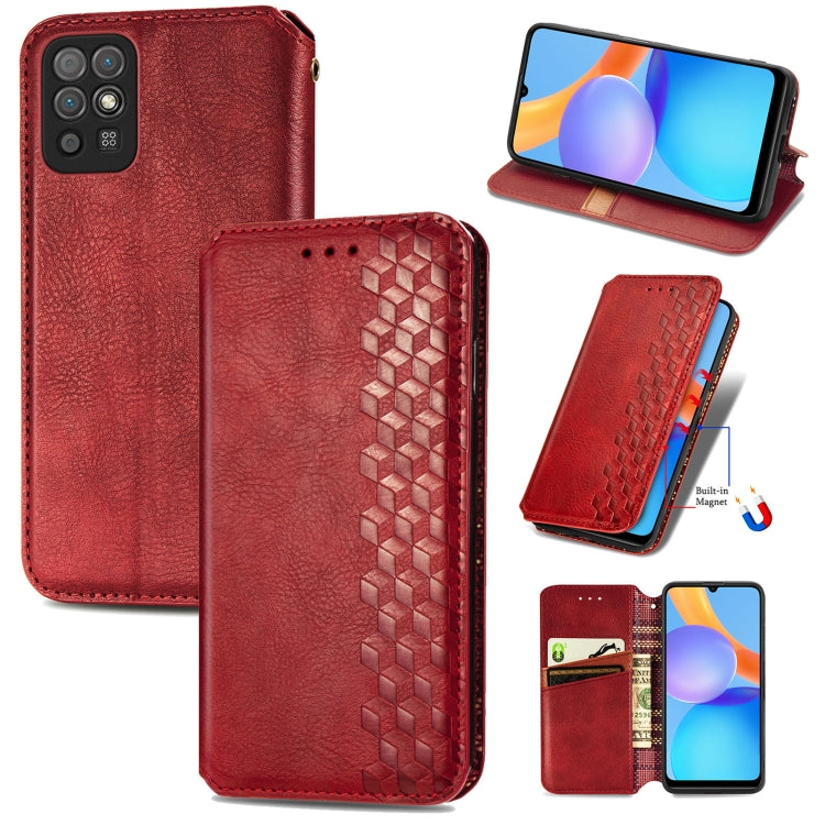 Custodia in pelle magnetica a vibrazione orizzontale pressata a griglia cubica con supporto, slot per carte e portafoglio, For Doogee N40 Pro, For Infinix Zero 8, For OPPO Realme C21Y, For Vodafone Smart E11, For Wiko Power U30                         ...