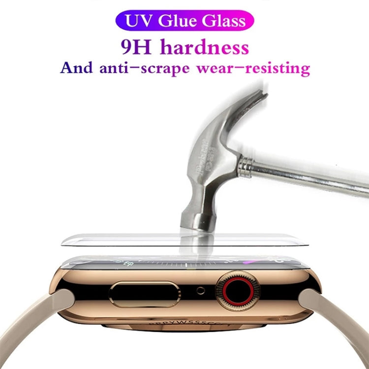 Pellicola in vetro temperato a schermo intero con colla curva a liquido UV, For Apple Watch Series 8 / 7 41mm, For Apple Watch Series 8 / 7 45mm