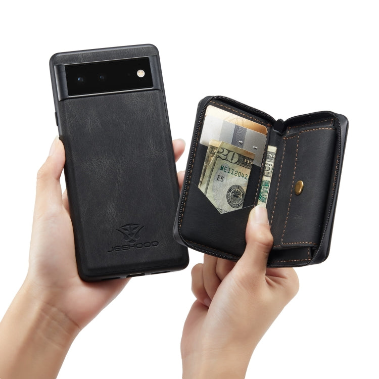 JEEHOOD Custodia in pelle per telefono a conchiglia orizzontale con cerniera magnetica, For Google Pixel 6, For Google Pixel 6 Pro