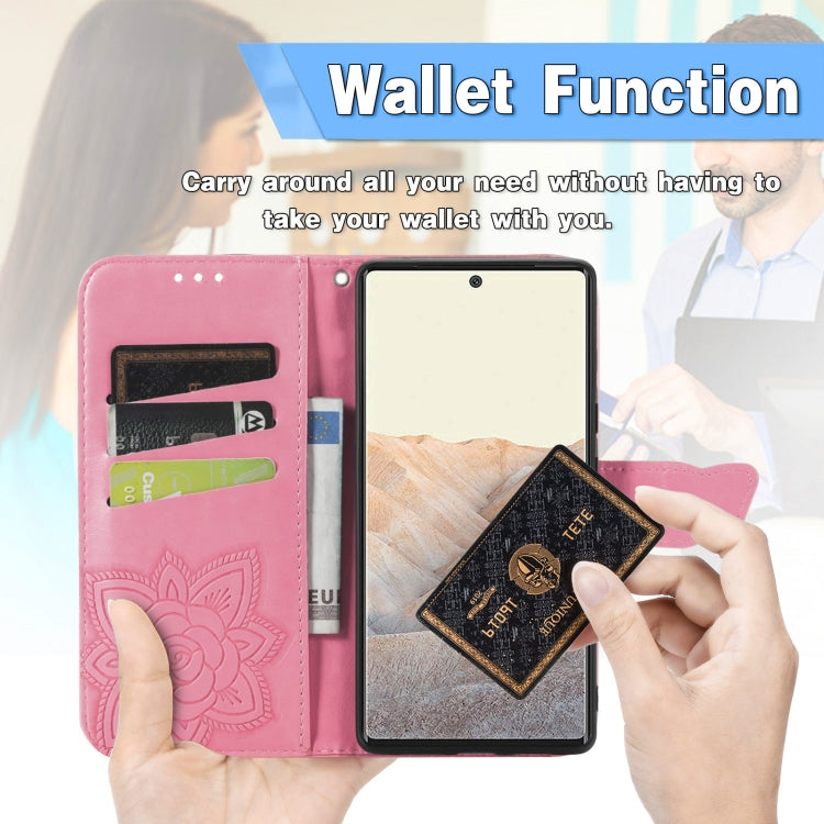 Farfalla Love Flowers Custodia in pelle a ribalta orizzontale goffrata con supporto e fessure per carte e portafoglio e cordino, For Google Pixel 6, For vivo Y72 5G