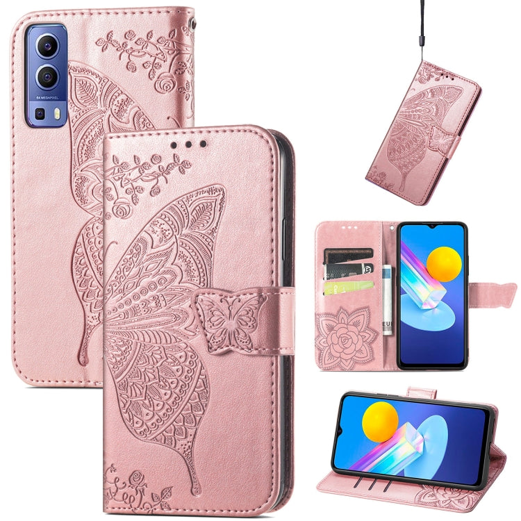 Farfalla Love Flowers Custodia in pelle a ribalta orizzontale goffrata con supporto e fessure per carte e portafoglio e cordino, For Google Pixel 6, For vivo Y72 5G