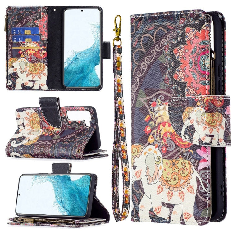 Custodia in pelle per telefono a conchiglia orizzontale con cerniera colorata con motivo a disegno colorato con supporto e slot per schede e portafoglio, For Samsung Galaxy S22+ 5G, For Samsung Galaxy S22 Ultra 5G