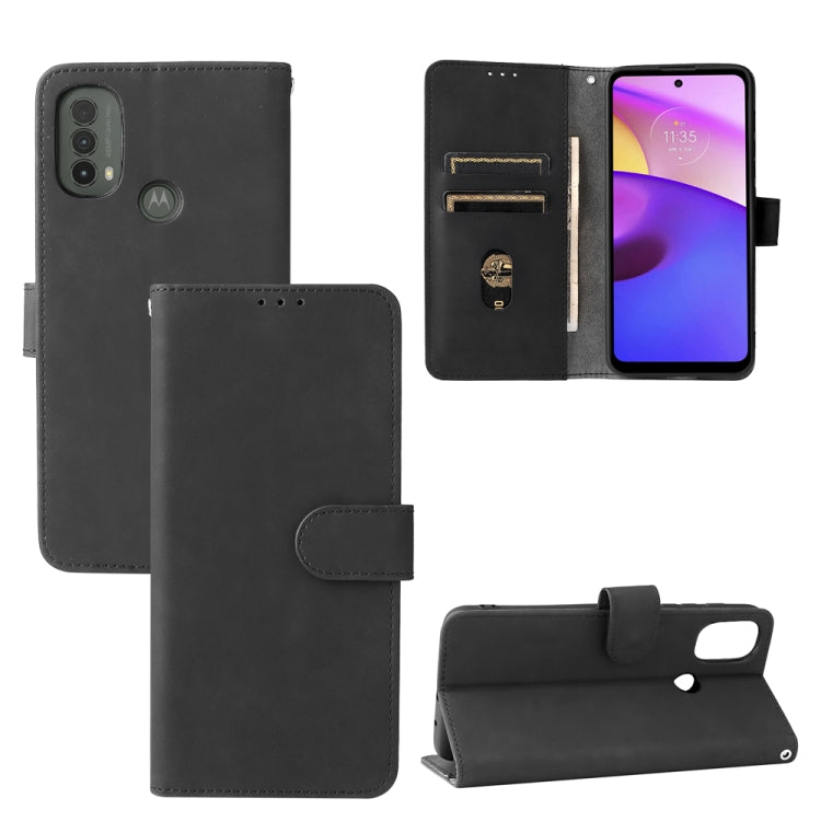 Skin Feel Custodia in pelle per telefono a conchiglia orizzontale magnetica con supporto, slot per schede e portafoglio, For Motorola Moto E20 / E30 / E40