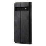 Custodia per telefono in pelle stile casual con trama denim con supporto, slot per schede e portafoglio, For Google Pixel 6, For Google Pixel 6 Pro