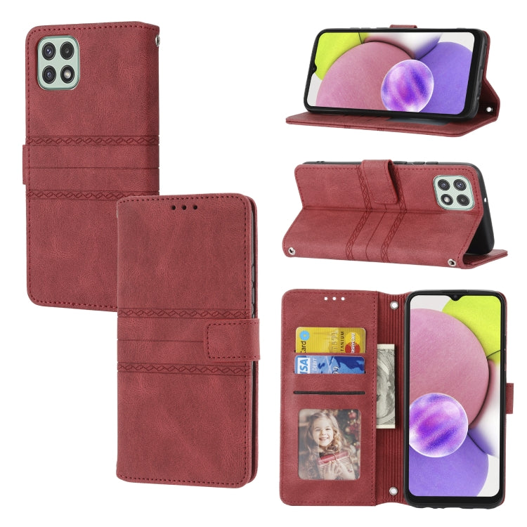 Custodia in pelle per telefono a conchiglia orizzontale con fibbia magnetica a righe in rilievo, For Samsung Galaxy A03 International Version, For Xiaomi Redmi Note 11, For Samsung Galaxy A03 EU Version, For Xiaomi Redmi Note 11 Pro