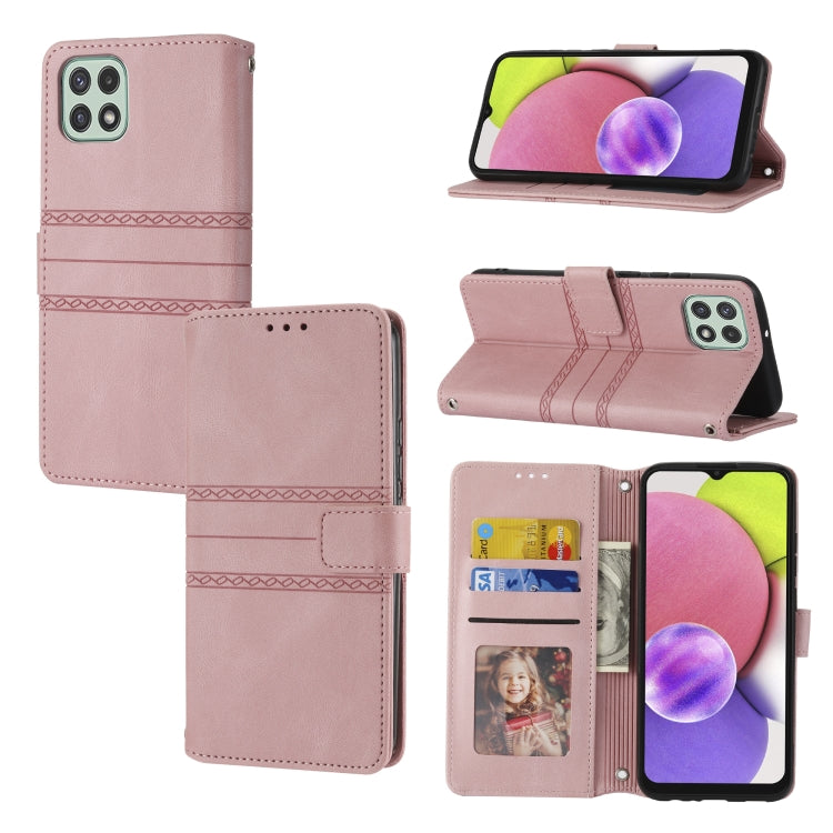 Custodia in pelle per telefono a conchiglia orizzontale con fibbia magnetica a righe in rilievo, For Samsung Galaxy A03 International Version, For Xiaomi Redmi Note 11, For Samsung Galaxy A03 EU Version, For Xiaomi Redmi Note 11 Pro