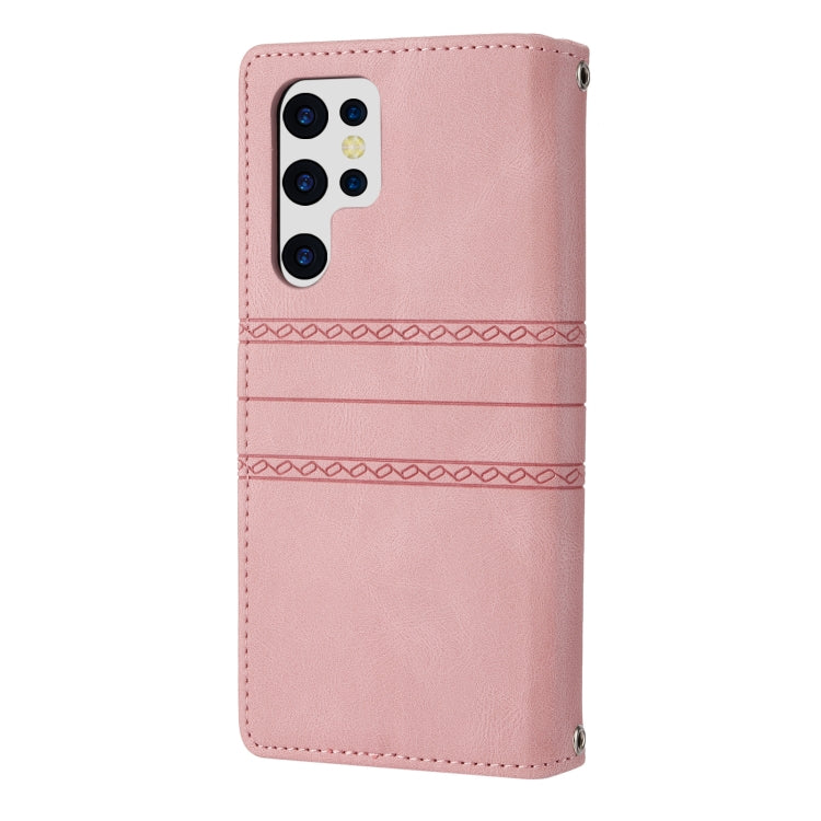 Custodia in pelle per telefono a conchiglia orizzontale con fibbia magnetica a righe in rilievo, For Samaung Galaxy S22 Ultra 5G