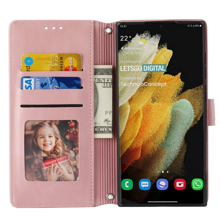 Custodia in pelle per telefono a conchiglia orizzontale con fibbia magnetica a righe in rilievo, For Samaung Galaxy S22 Ultra 5G