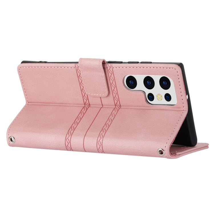 Custodia in pelle per telefono a conchiglia orizzontale con fibbia magnetica a righe in rilievo, For Samaung Galaxy S22 Ultra 5G