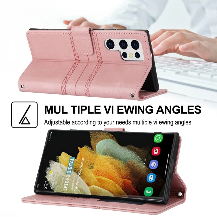 Custodia in pelle per telefono a conchiglia orizzontale con fibbia magnetica a righe in rilievo, For Samaung Galaxy S22 Ultra 5G