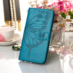 Custodia per telefono in pelle con farfalla goffrata con supporto e slot per schede, portafoglio e cordino, For Samsung Galaxy A13 5G, For Samsung Galaxy F52 5G, For Samsung Galaxy S22 5G