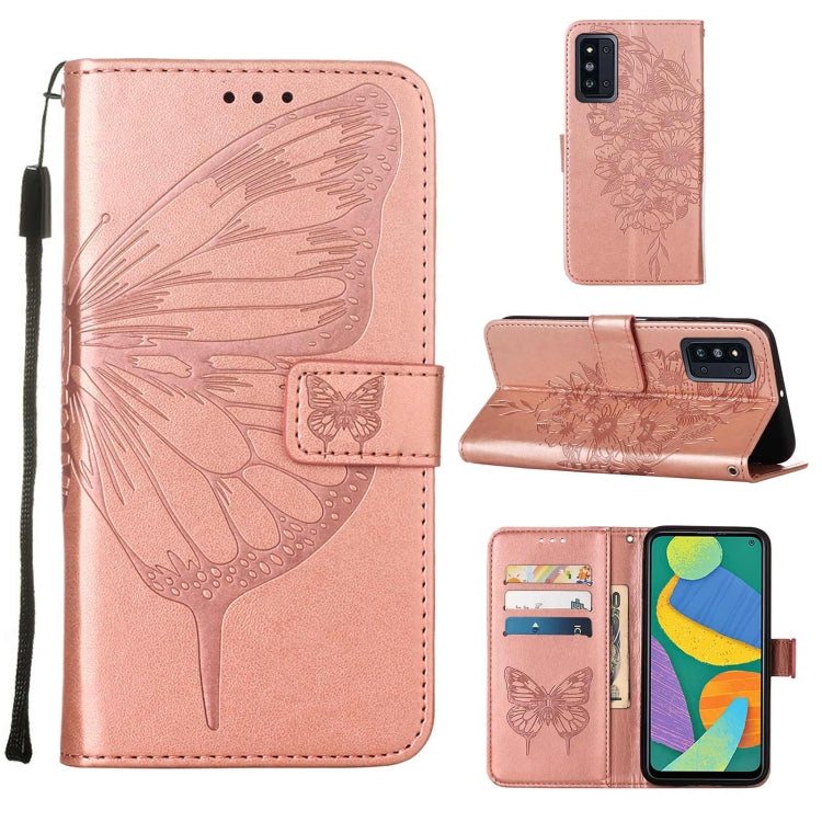 Custodia per telefono in pelle con farfalla goffrata con supporto e slot per schede, portafoglio e cordino, For Samsung Galaxy A13 5G, For Samsung Galaxy F52 5G, For Samsung Galaxy S22 5G