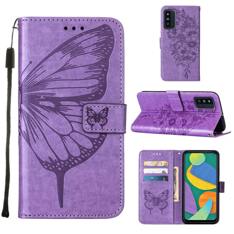 Custodia per telefono in pelle con farfalla goffrata con supporto e slot per schede, portafoglio e cordino, For Samsung Galaxy A13 5G, For Samsung Galaxy F52 5G, For Samsung Galaxy S22 5G