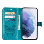 Custodia per telefono in pelle con farfalla goffrata con supporto e slot per schede, portafoglio e cordino, For Samsung Galaxy S22+ 5G, For Samsung Galaxy S22 Ultra 5G, For Xiaomi Mi 11T 5G / 11T Pro 5G