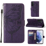 Custodia per telefono in pelle con farfalla goffrata con supporto e slot per schede, portafoglio e cordino, For Samsung Galaxy S22+ 5G, For Samsung Galaxy S22 Ultra 5G, For Xiaomi Mi 11T 5G / 11T Pro 5G