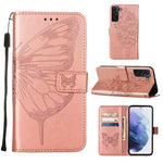 Custodia per telefono in pelle con farfalla goffrata con supporto e slot per schede, portafoglio e cordino, For Samsung Galaxy S22+ 5G, For Samsung Galaxy S22 Ultra 5G, For Xiaomi Mi 11T 5G / 11T Pro 5G