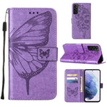 Custodia per telefono in pelle con farfalla goffrata con supporto e slot per schede, portafoglio e cordino, For Samsung Galaxy S22+ 5G, For Samsung Galaxy S22 Ultra 5G, For Xiaomi Mi 11T 5G / 11T Pro 5G