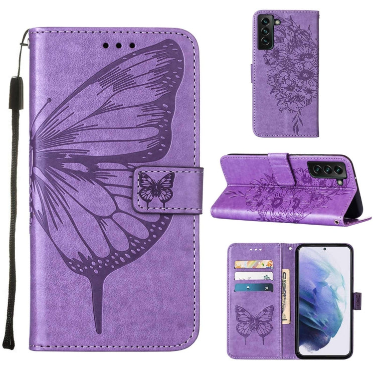 Custodia per telefono in pelle con farfalla goffrata con supporto e slot per schede, portafoglio e cordino, For Samsung Galaxy S22+ 5G, For Samsung Galaxy S22 Ultra 5G, For Xiaomi Mi 11T 5G / 11T Pro 5G