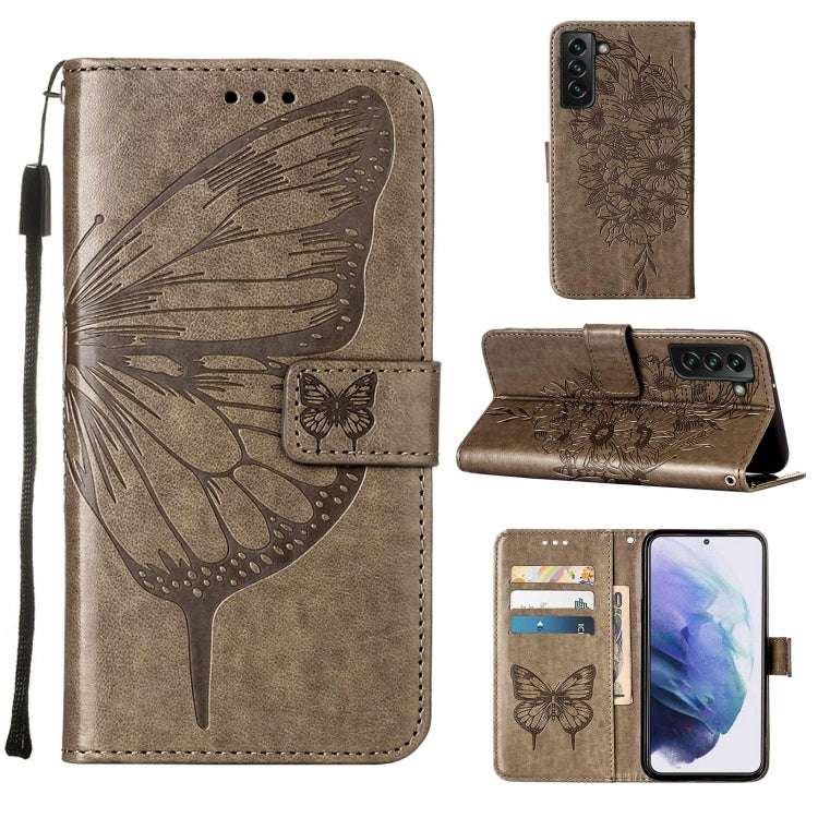 Custodia per telefono in pelle con farfalla goffrata con supporto e slot per schede, portafoglio e cordino, For Samsung Galaxy S22+ 5G, For Samsung Galaxy S22 Ultra 5G, For Xiaomi Mi 11T 5G / 11T Pro 5G