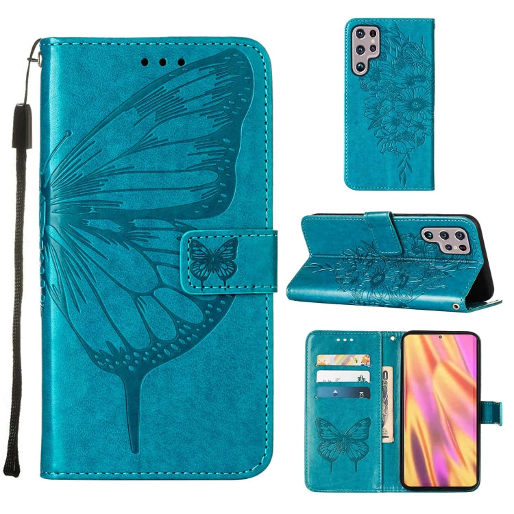 Custodia per telefono in pelle con farfalla goffrata con supporto e slot per schede, portafoglio e cordino, For Samsung Galaxy S22+ 5G, For Samsung Galaxy S22 Ultra 5G, For Xiaomi Mi 11T 5G / 11T Pro 5G