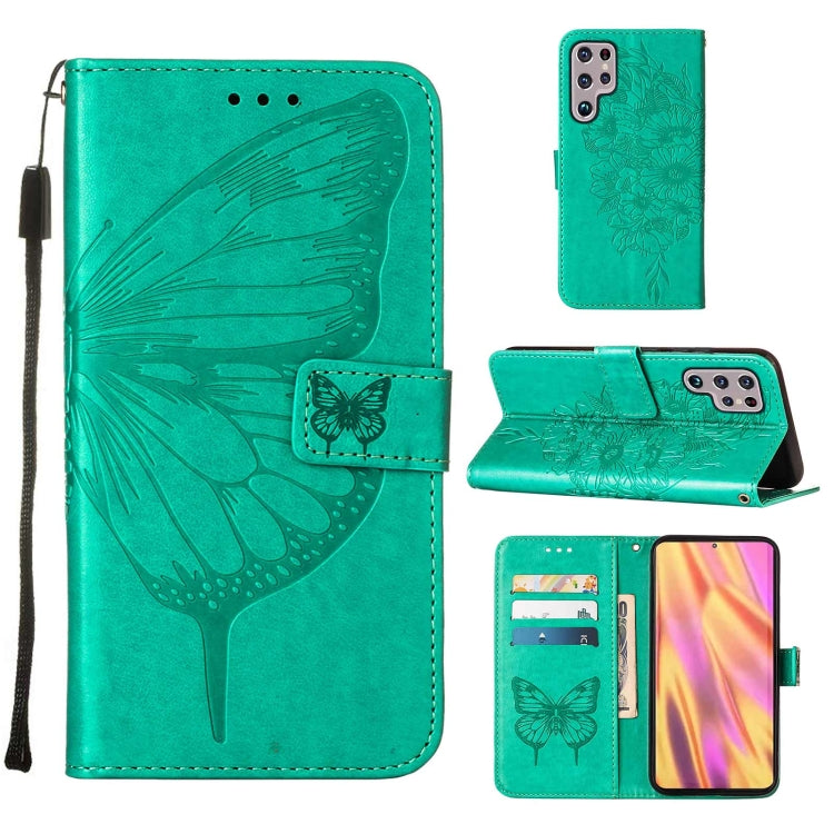 Custodia per telefono in pelle con farfalla goffrata con supporto e slot per schede, portafoglio e cordino, For Samsung Galaxy S22+ 5G, For Samsung Galaxy S22 Ultra 5G, For Xiaomi Mi 11T 5G / 11T Pro 5G