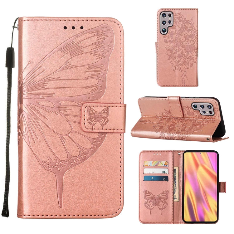 Custodia per telefono in pelle con farfalla goffrata con supporto e slot per schede, portafoglio e cordino, For Samsung Galaxy S22+ 5G, For Samsung Galaxy S22 Ultra 5G, For Xiaomi Mi 11T 5G / 11T Pro 5G