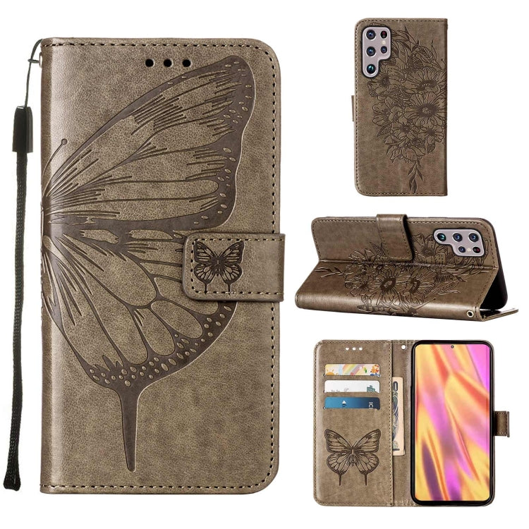 Custodia per telefono in pelle con farfalla goffrata con supporto e slot per schede, portafoglio e cordino, For Samsung Galaxy S22+ 5G, For Samsung Galaxy S22 Ultra 5G, For Xiaomi Mi 11T 5G / 11T Pro 5G