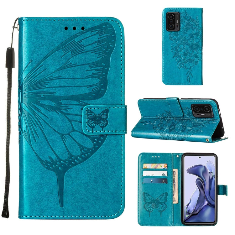 Custodia per telefono in pelle con farfalla goffrata con supporto e slot per schede, portafoglio e cordino, For Samsung Galaxy S22+ 5G, For Samsung Galaxy S22 Ultra 5G, For Xiaomi Mi 11T 5G / 11T Pro 5G