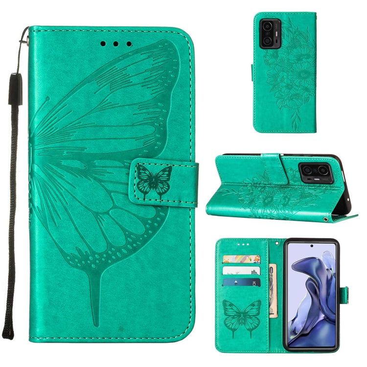 Custodia per telefono in pelle con farfalla goffrata con supporto e slot per schede, portafoglio e cordino, For Samsung Galaxy S22+ 5G, For Samsung Galaxy S22 Ultra 5G, For Xiaomi Mi 11T 5G / 11T Pro 5G