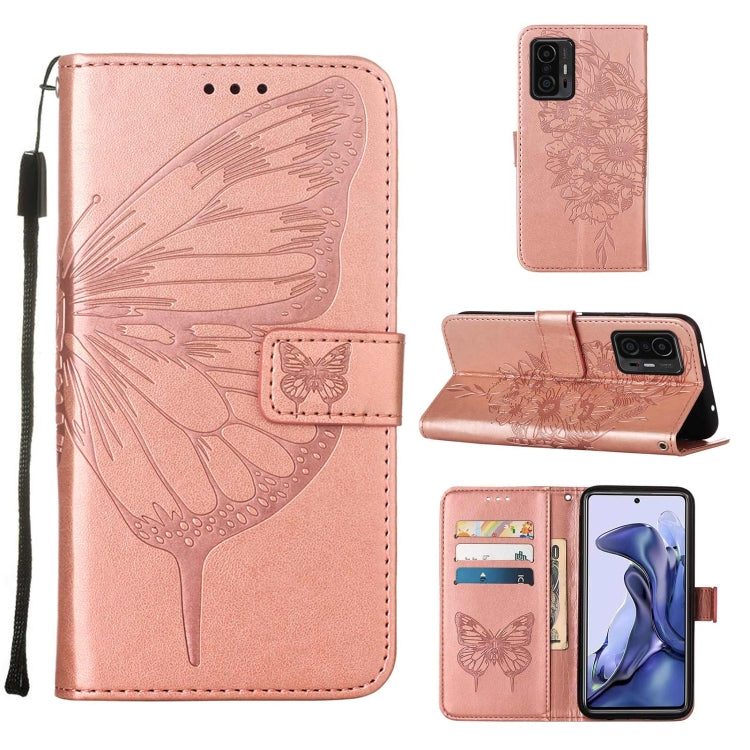 Custodia per telefono in pelle con farfalla goffrata con supporto e slot per schede, portafoglio e cordino, For Samsung Galaxy S22+ 5G, For Samsung Galaxy S22 Ultra 5G, For Xiaomi Mi 11T 5G / 11T Pro 5G