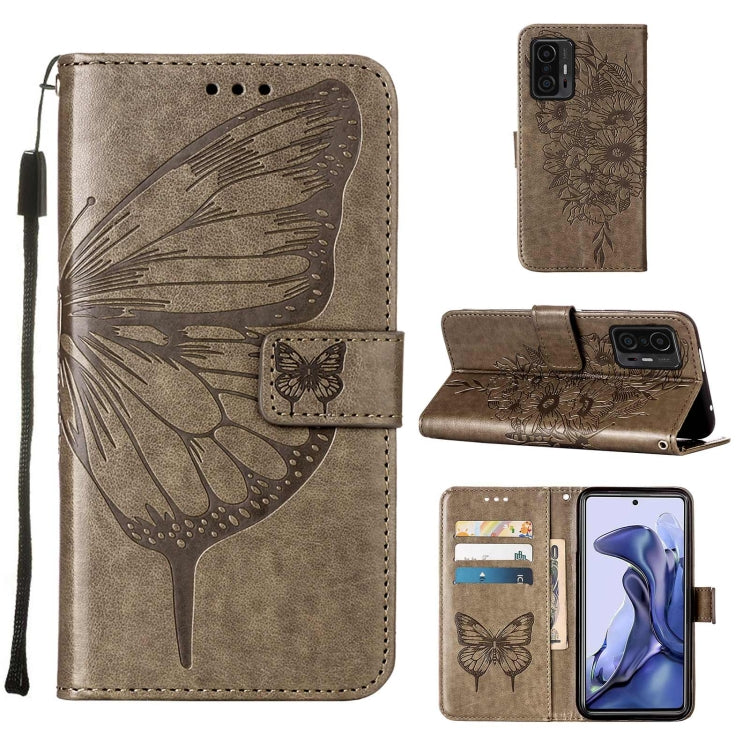 Custodia per telefono in pelle con farfalla goffrata con supporto e slot per schede, portafoglio e cordino, For Samsung Galaxy S22+ 5G, For Samsung Galaxy S22 Ultra 5G, For Xiaomi Mi 11T 5G / 11T Pro 5G