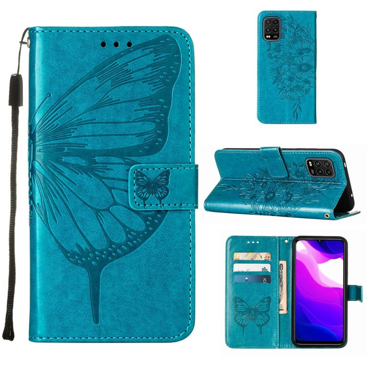 Custodia per telefono in pelle con farfalla goffrata con supporto e slot per schede, portafoglio e cordino, For Xiaomi Mi 10 5G / 10 Pro 5G