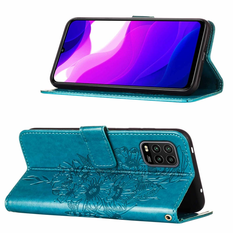 Custodia per telefono in pelle con farfalla goffrata con supporto e slot per schede, portafoglio e cordino, For Xiaomi Mi 10 5G / 10 Pro 5G