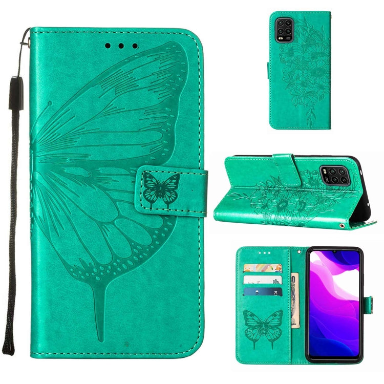 Custodia per telefono in pelle con farfalla goffrata con supporto e slot per schede, portafoglio e cordino, For Xiaomi Mi 10 5G / 10 Pro 5G