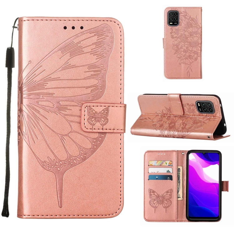 Custodia per telefono in pelle con farfalla goffrata con supporto e slot per schede, portafoglio e cordino, For Xiaomi Mi 10 5G / 10 Pro 5G