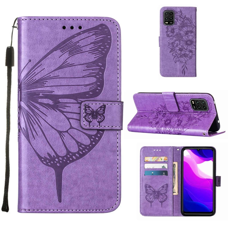 Custodia per telefono in pelle con farfalla goffrata con supporto e slot per schede, portafoglio e cordino, For Xiaomi Mi 10 5G / 10 Pro 5G