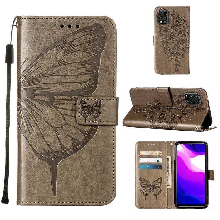 Custodia per telefono in pelle con farfalla goffrata con supporto e slot per schede, portafoglio e cordino, For Xiaomi Mi 10 5G / 10 Pro 5G