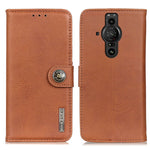 KHAZNEH Custodia per cellulare orizzontale in pelle con struttura in pelle bovina con supporto, slot per schede e portafoglio, For Sony Xperia Pro-I