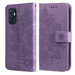 Custodia per telefono in pelle con flip in rilievo con fiori a 7 petali con supporto e slot per schede, For OPPO Reno6 4G, For Samsung Galaxy M52 5G, For Samsung Galaxy S22 5G, For Samsung Galaxy S22+ 5G