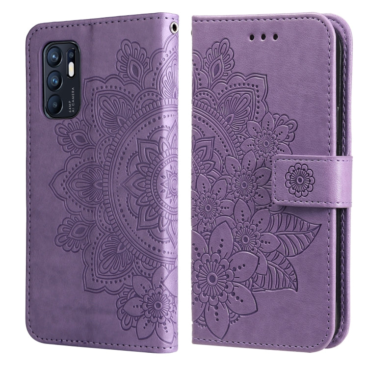 Custodia per telefono in pelle con flip in rilievo con fiori a 7 petali con supporto e slot per schede, For OPPO Reno6 4G, For Samsung Galaxy M52 5G, For Samsung Galaxy S22 5G, For Samsung Galaxy S22+ 5G