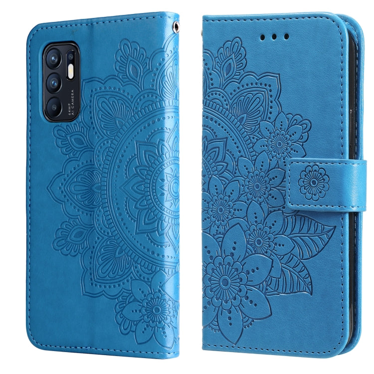 Custodia per telefono in pelle con flip in rilievo con fiori a 7 petali con supporto e slot per schede, For OPPO Reno6 4G, For Samsung Galaxy M52 5G, For Samsung Galaxy S22 5G, For Samsung Galaxy S22+ 5G